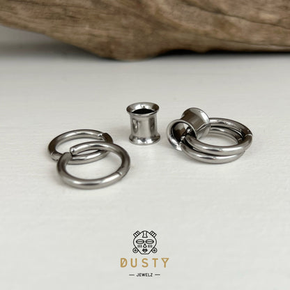 Steel Tunnels And Ring Stack Set | Steel Eyelets With Dangle Rings - DustyJewelz