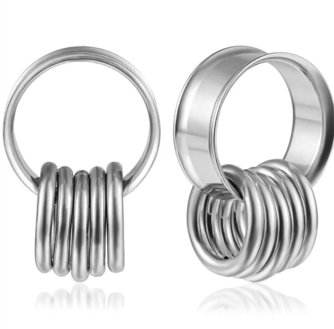 Steel Tunnels And Ring Stack Set | Steel Eyelets With Dangle Rings - DustyJewelz