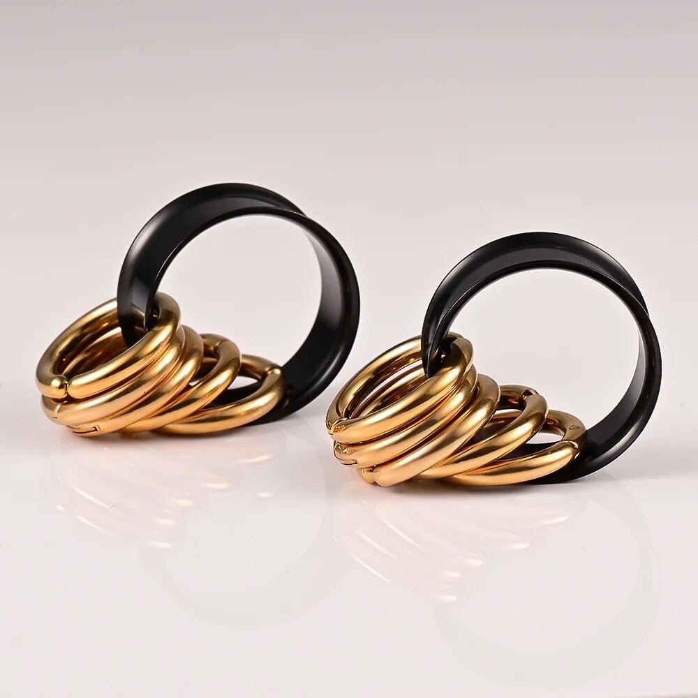 Steel Tunnels And Ring Stack Set | Steel Eyelets With Dangle Rings - DustyJewelz