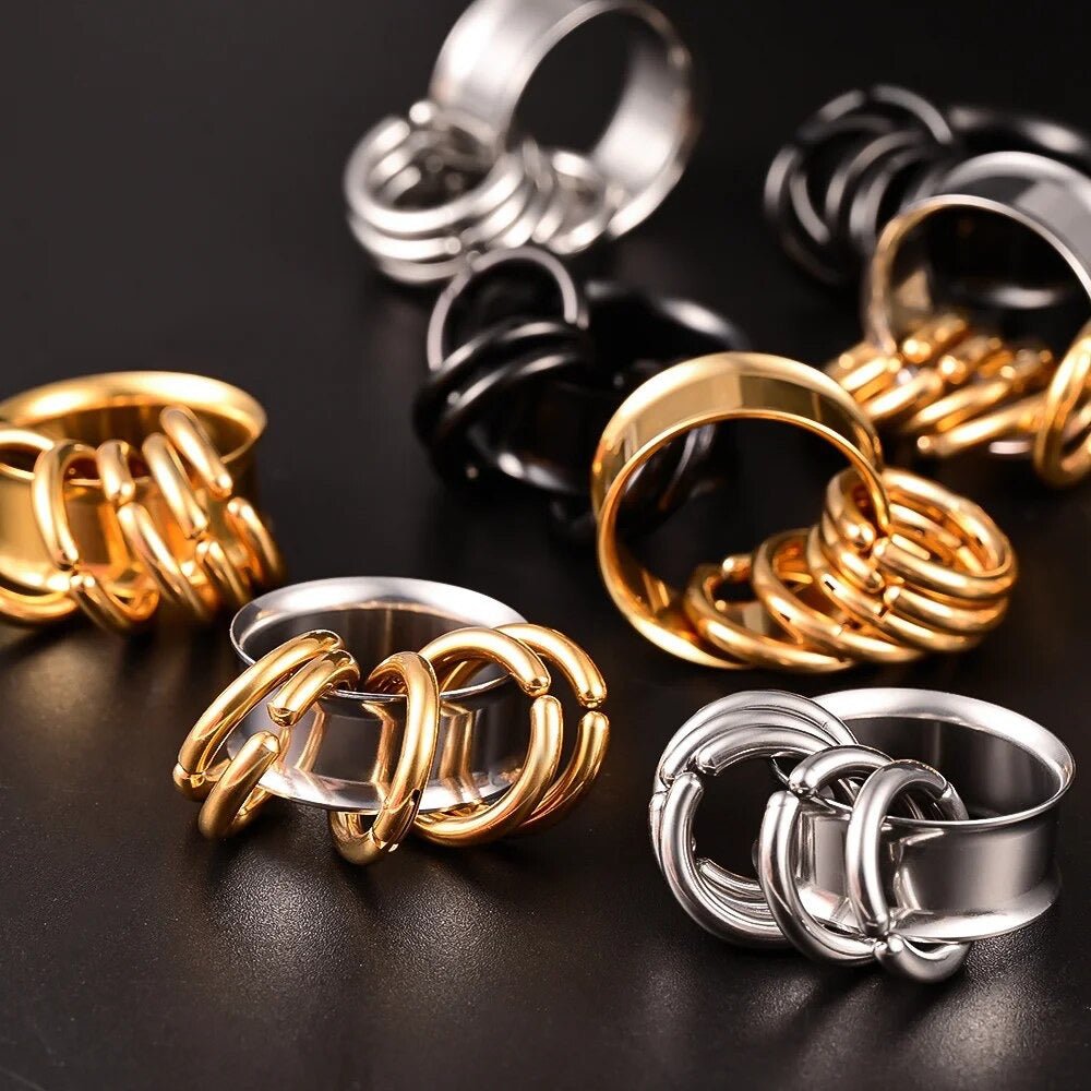 Steel Tunnels And Ring Stack Set | Steel Eyelets With Dangle Rings - DustyJewelz