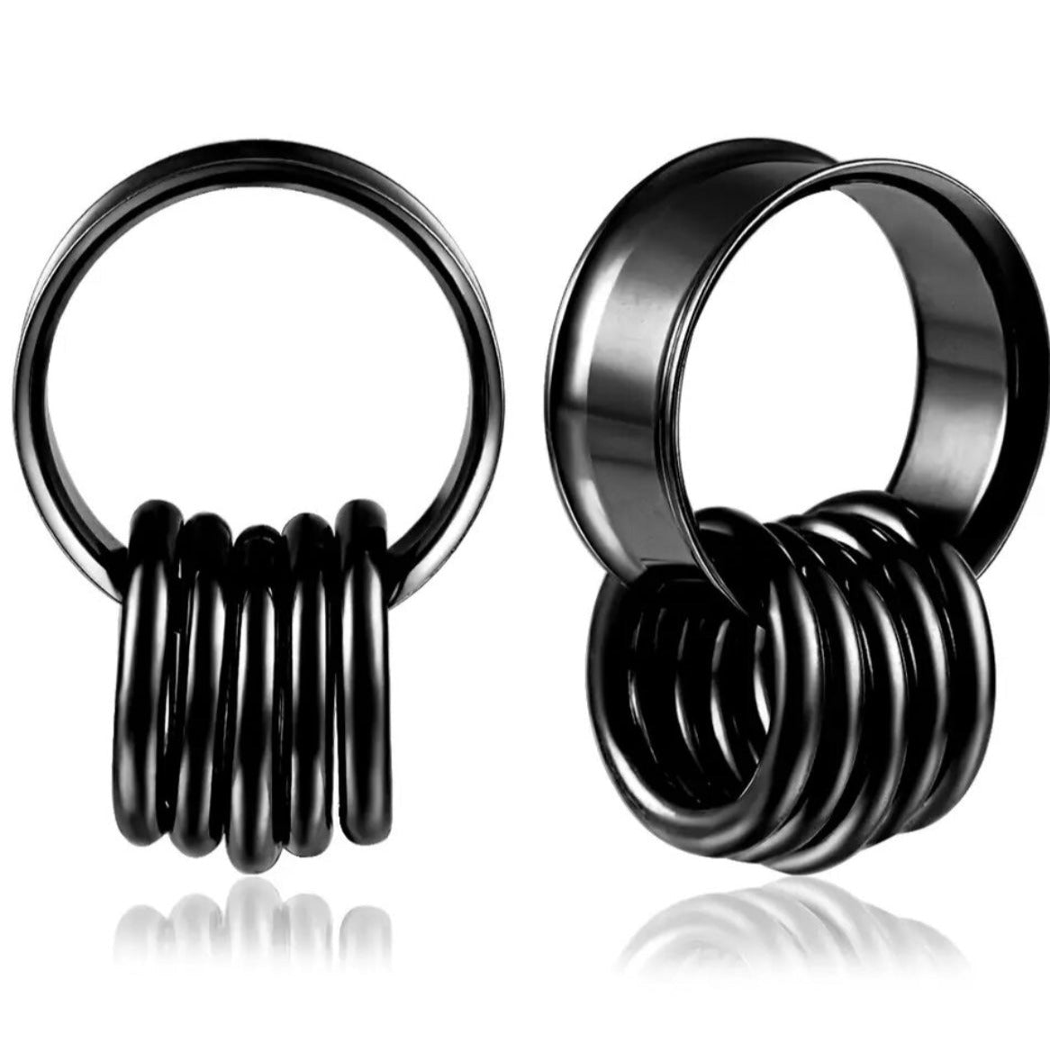 Steel Tunnels And Ring Stack Set | Steel Eyelets With Dangle Rings - DustyJewelz