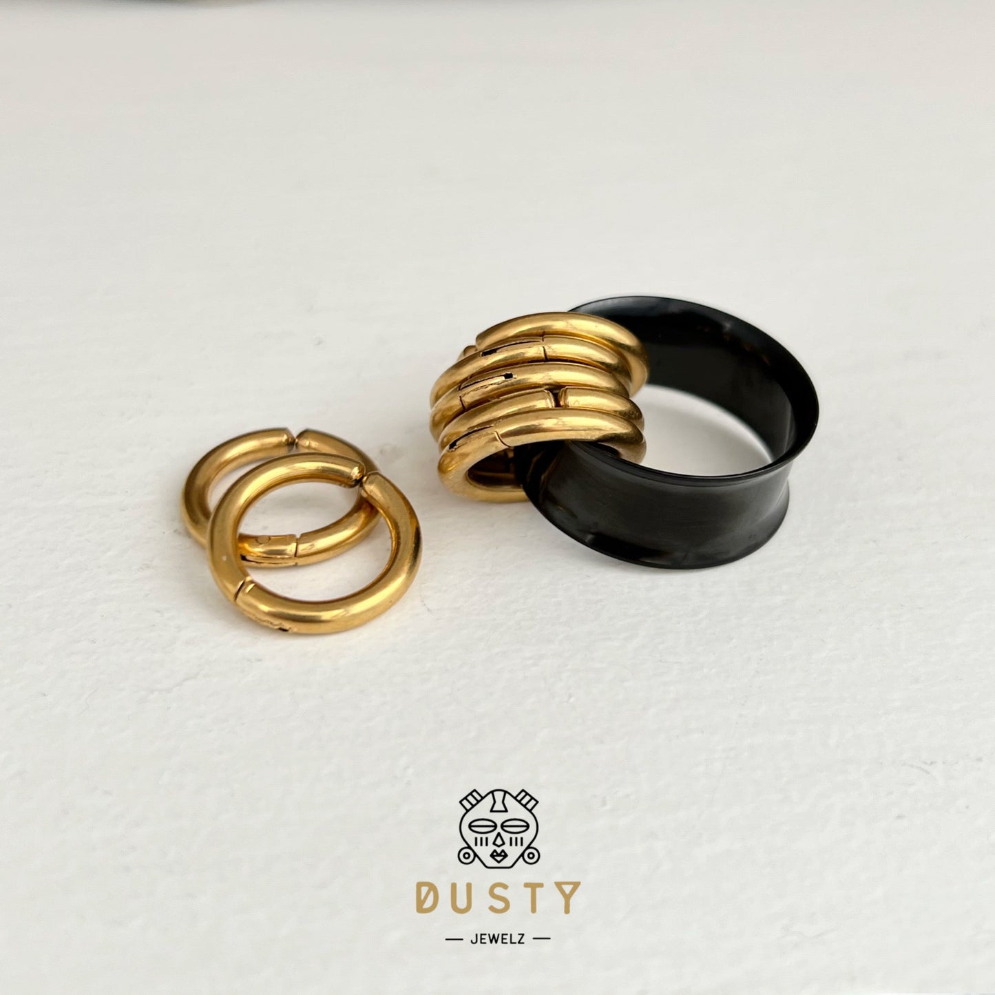 Steel Tunnels And Ring Stack Set | Steel Eyelets With Dangle Rings - DustyJewelz