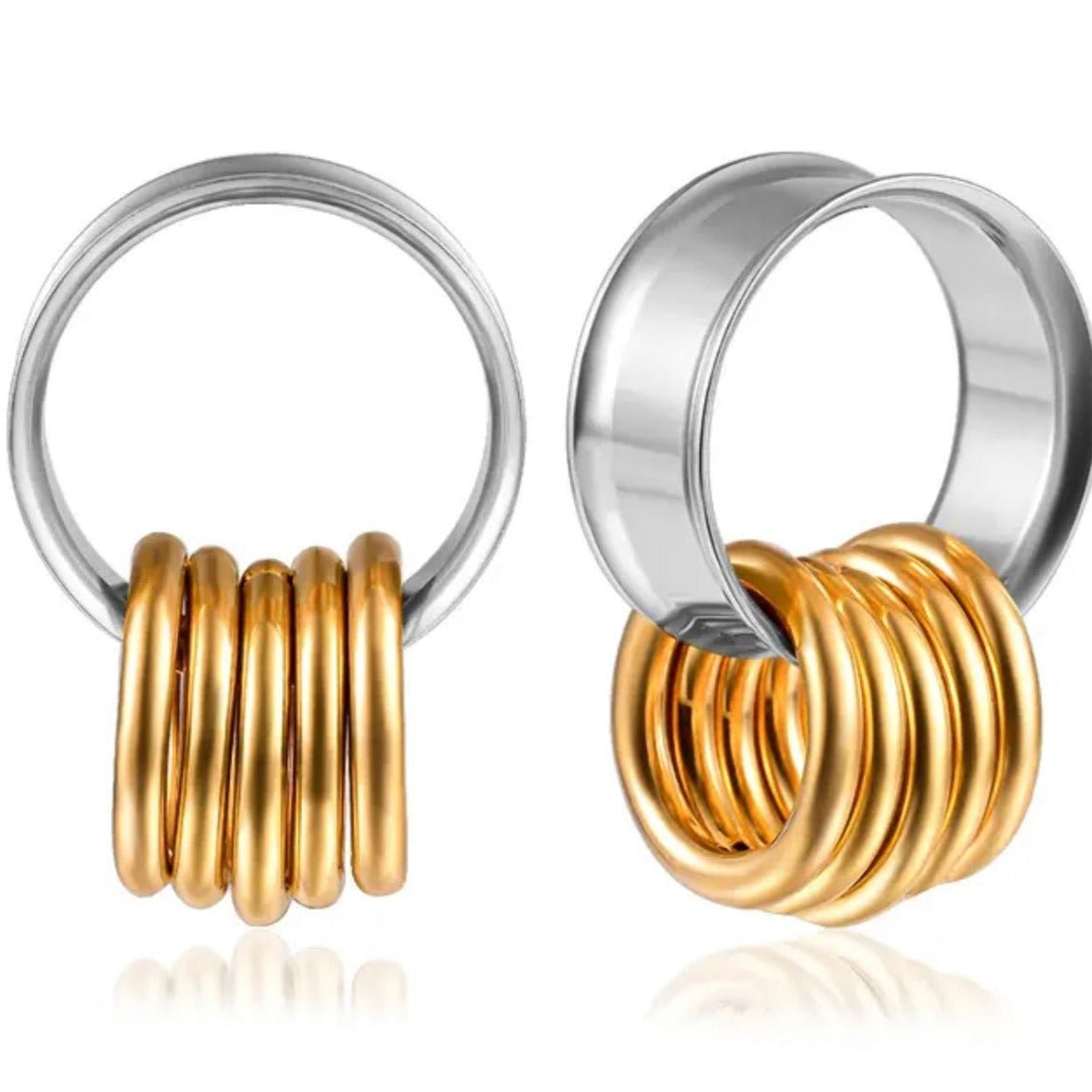 Steel Tunnels And Ring Stack Set | Steel Eyelets With Dangle Rings - DustyJewelz