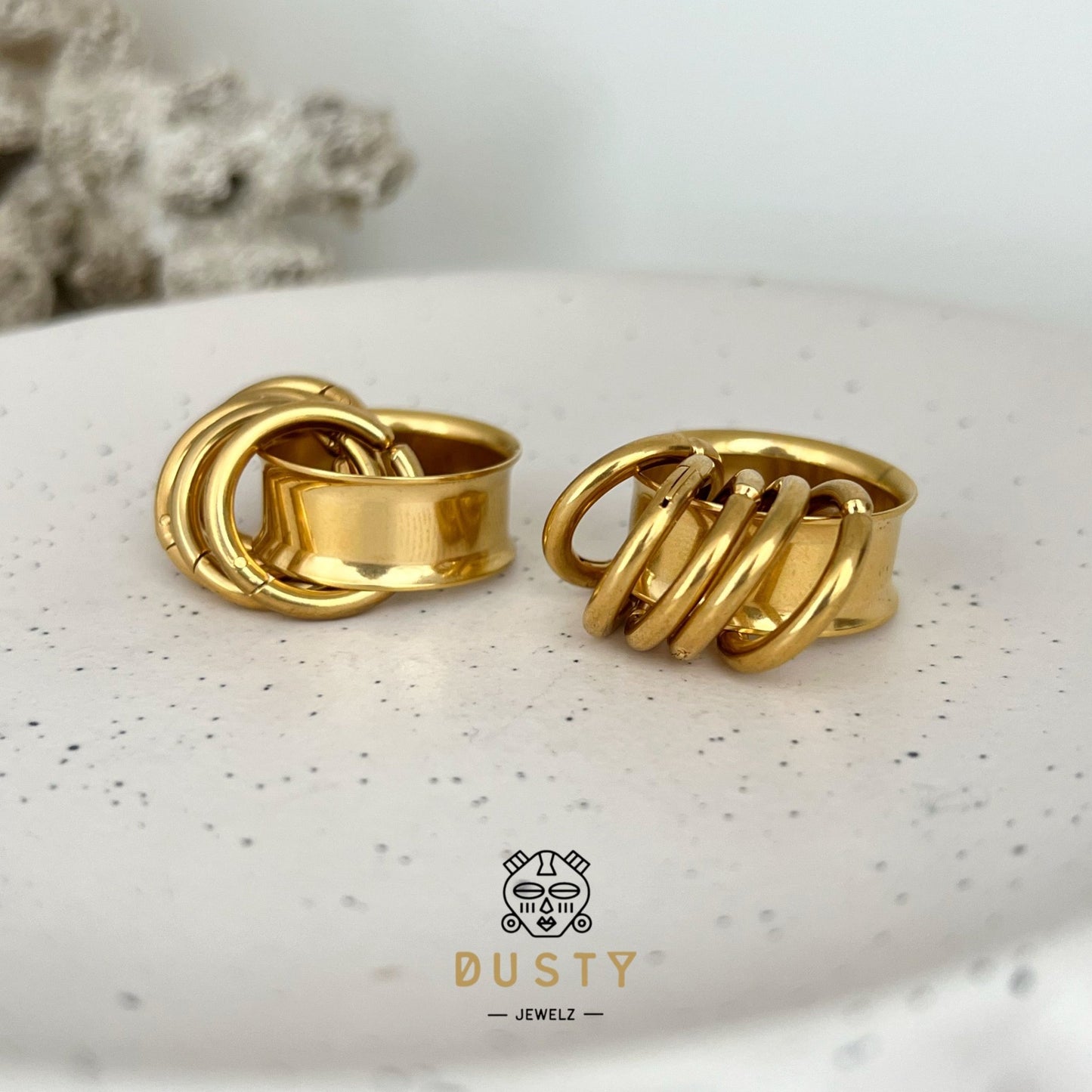 Steel Tunnels And Ring Stack Set | Steel Eyelets With Dangle Rings - DustyJewelz