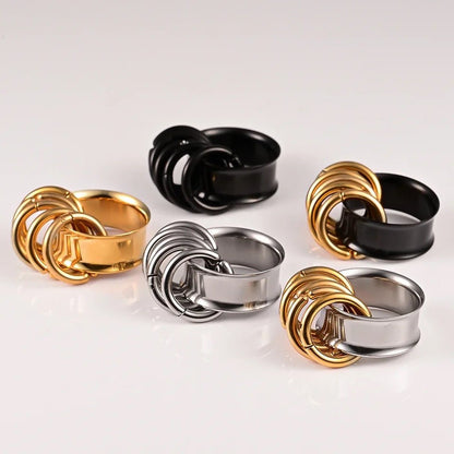 Steel Tunnels And Ring Stack Set | Steel Eyelets With Dangle Rings - DustyJewelz