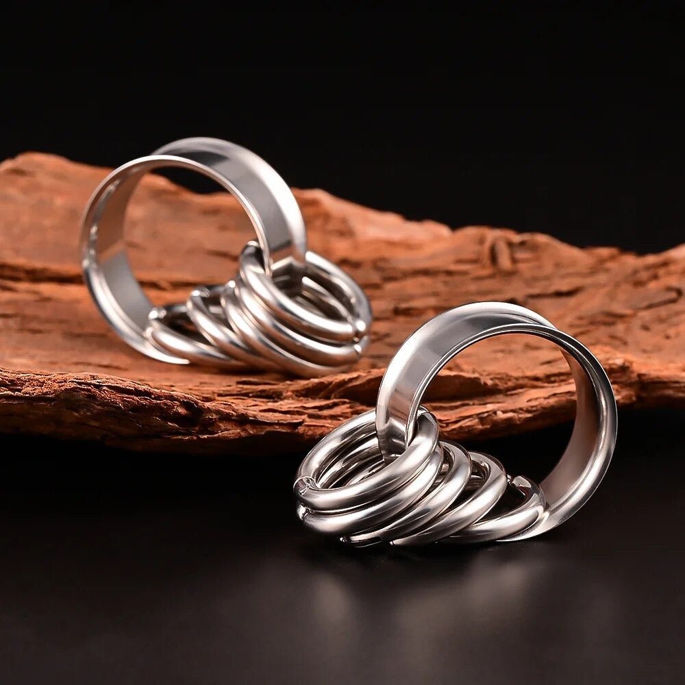 Steel Tunnels And Ring Stack Set | Steel Eyelets With Dangle Rings - DustyJewelz