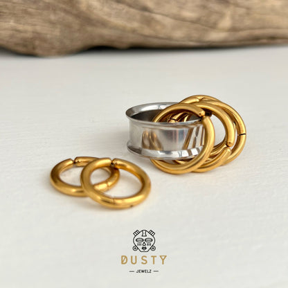 Steel Tunnels And Ring Stack Set | Steel Eyelets With Dangle Rings - DustyJewelz