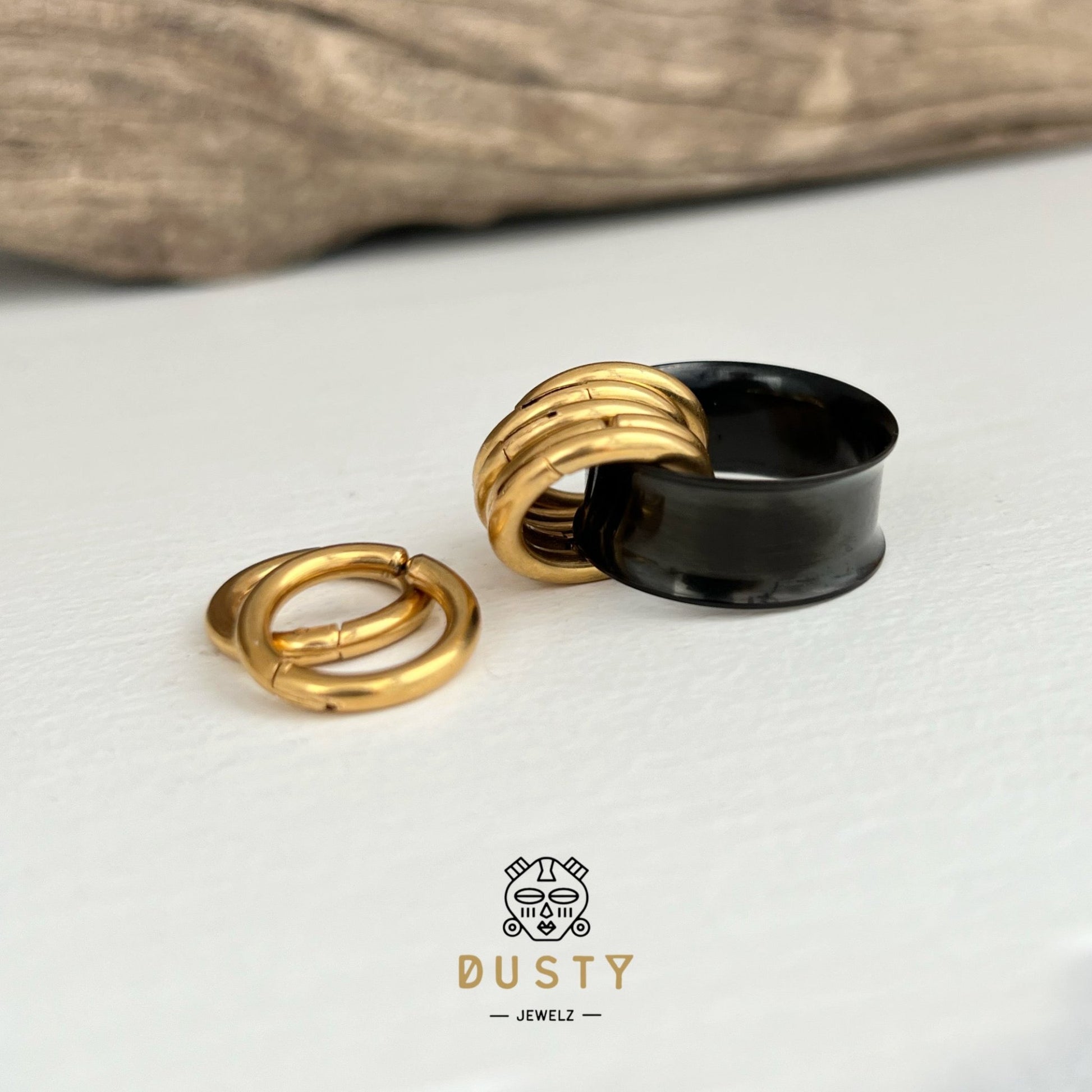 Steel Tunnels And Ring Stack Set | Steel Eyelets With Dangle Rings - DustyJewelz