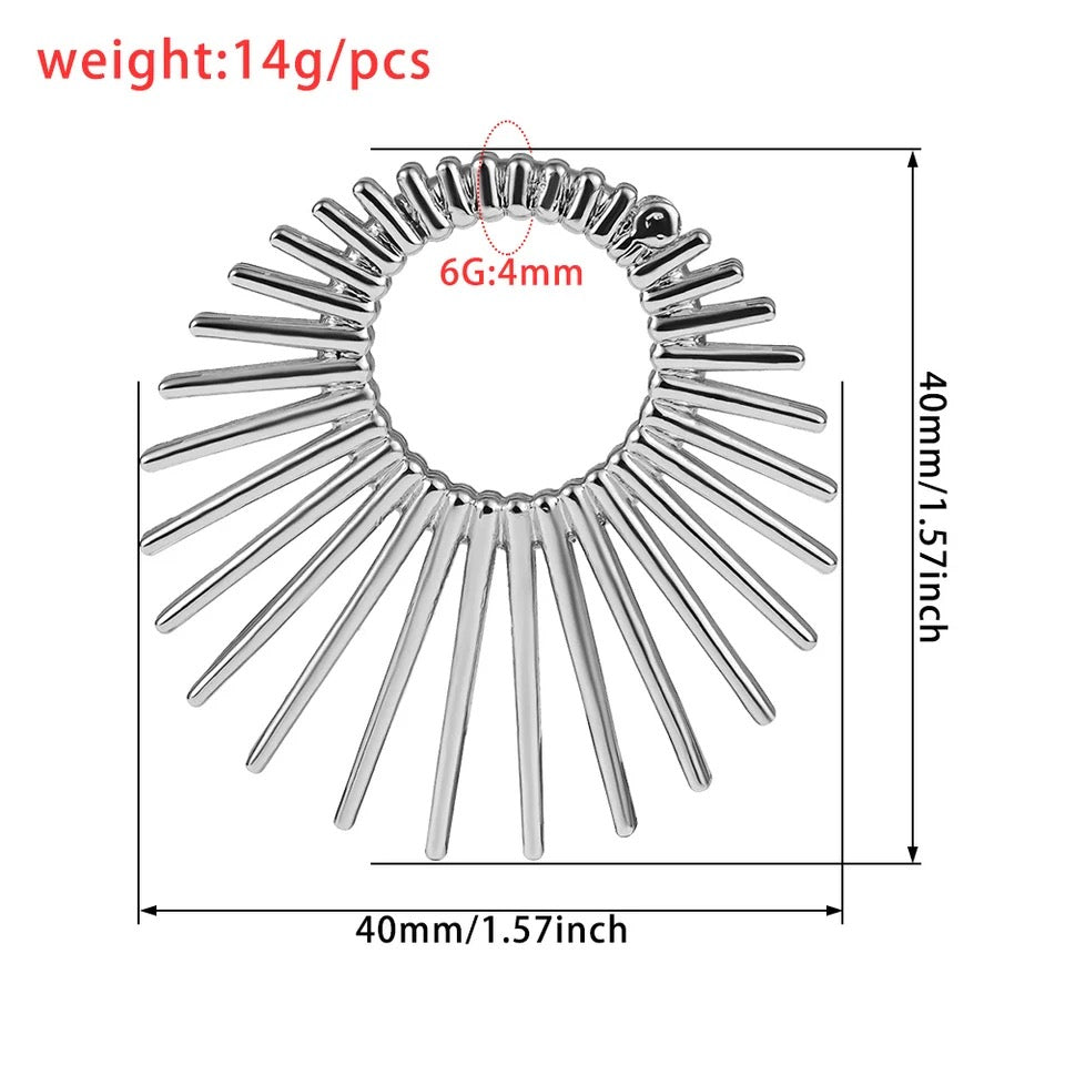 Sun Ray Circle Ear Weights | Fan Spike Hinged Hoop Hangers - DustyJewelz