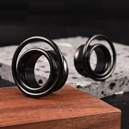 Swirl Ear Tunnels | Double Layered Ring Steel Plugs - DustyJewelz