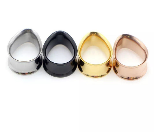 Teardrop Flesh Plugs / Saddle Tunnels | Earlets | Water Drop Plug | Double Flare | Stainless Steel | Ear Plugs | Gauges | Expander - DustyJewelz