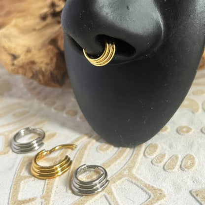 Triple Stacked Septum Ring | Layered Nose Clicker - DustyJewelz