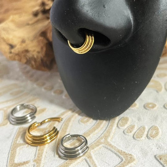 Triple Stacked Septum Ring | Layered Nose Clicker - DustyJewelz