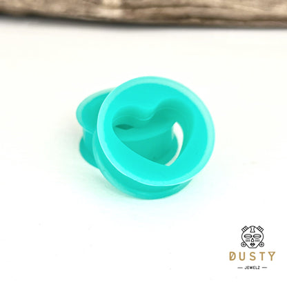Turquoise Heart Silicone Plugs | Flexible Tunnels - DustyJewelz