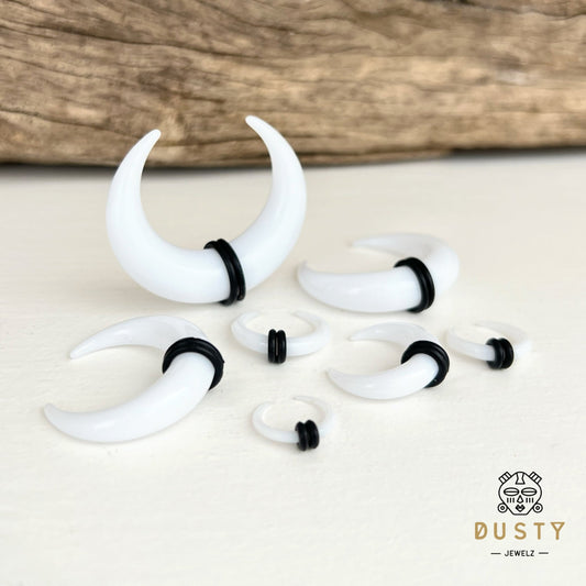 White Buffalo Horn Septum Pincher | Acrylic Crescent Tapers - DustyJewelz