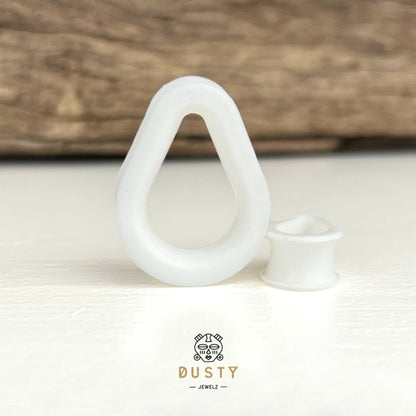 White Silicone Teardrop Eyelets| Double Flare Tunnels - DustyJewelz