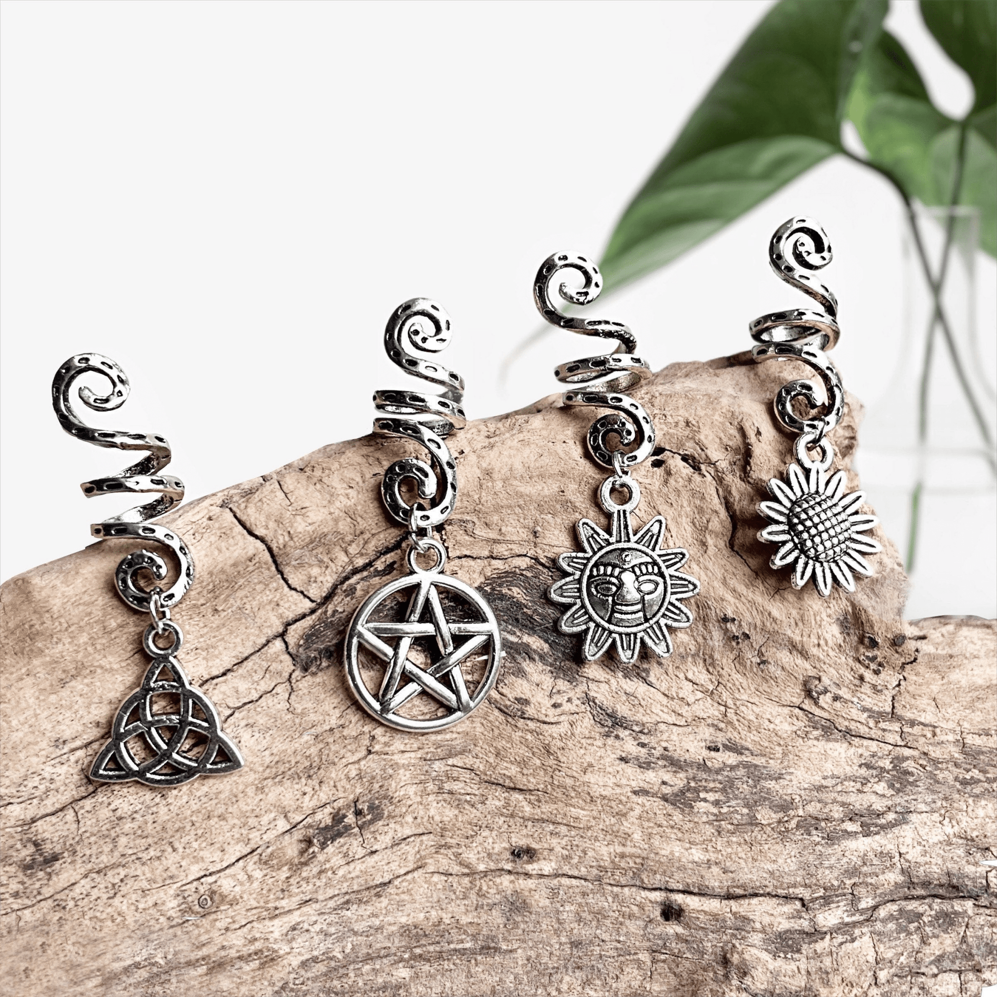 Witchy Dreadlock Beads | Spirals | Cuffs | Rings With Pentagram, Sunflower or Celtic Knot Charms - DustyJewelz